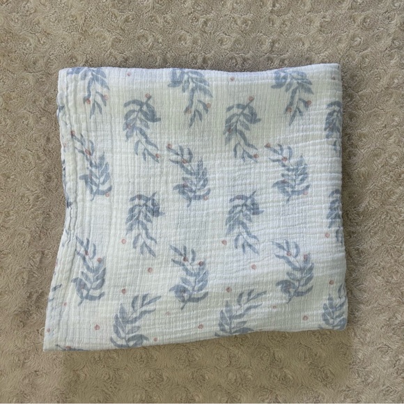 Aden + Anais Blue White Leaf Branch Baby Swaddle Blanket Muslin Polka Dots Fern - Picture 1 of 7